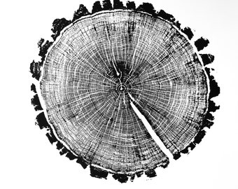 Oak IV Wood Print | Handprinted Tree Rings | Woodcut Print | Nature Art | Log Print | 19 3/4"