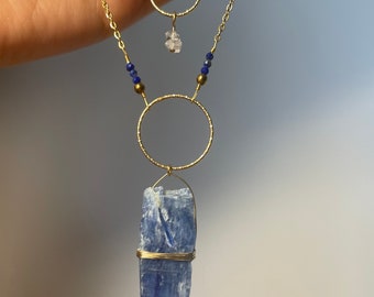 Goddess Necklace No.3, kyanite necklace, boho necklace, amulet, goddess jewelry, chain jewelry, body jewelry, herkimer necklace, circle