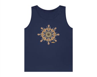 One Moon Collective Ships Wheel Tank Top | Unisex Heavy Cotton, Nauticalfunk , Summer Apparel, Casual Wear, Gift for Nautical Lovers