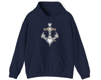 Heart Anchor Unisex Hoodie, Coastal Fashion