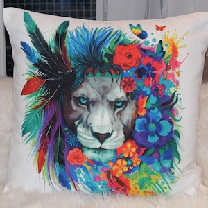 LIQUIDACIÓN Funda de cojín con estampado de leones de colores