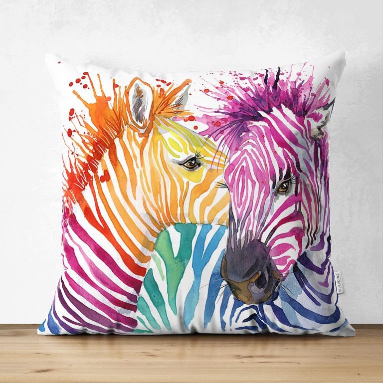 Rainbow / Colourful Zebra Print Cushion Cover Etsy UK