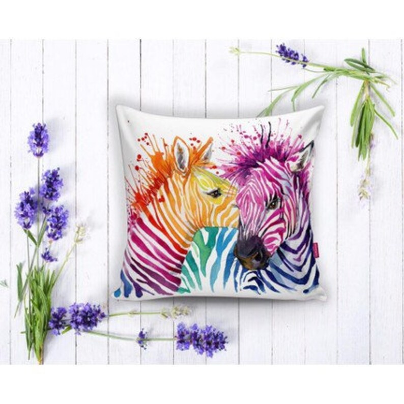 Rainbow / Colourful Zebra Print Cushion Cover Etsy UK