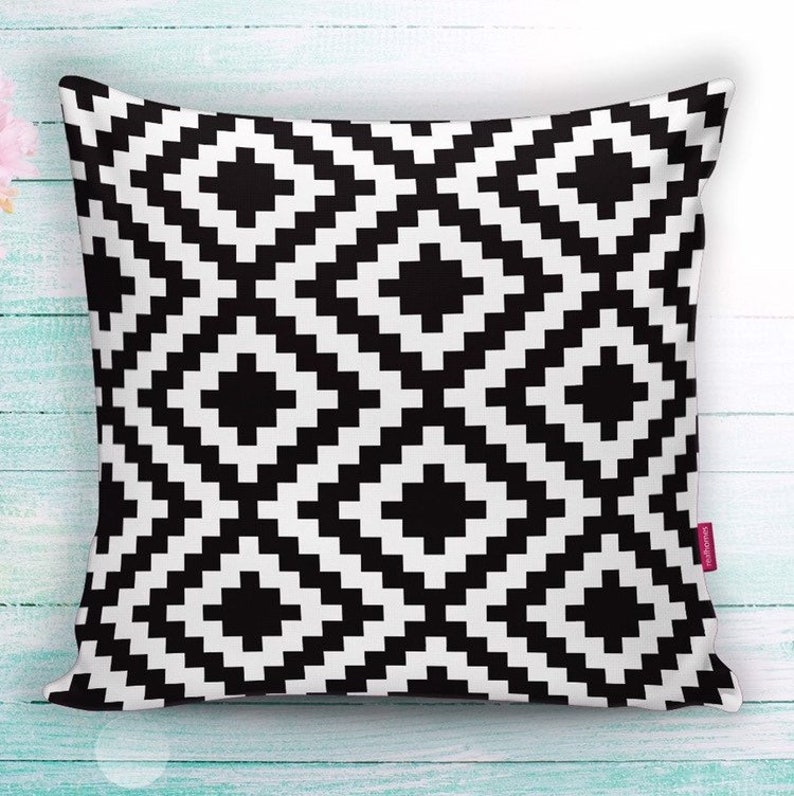 Black and White Geo Pattern Aztec Throw Pillow Covers Tribal Western Geo