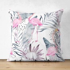 Flamingo / Botanical / Tropical / Leaf cushion Cover