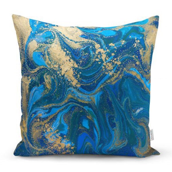 CLEARANCE Blue and Gold marble effect /  Tie dye / watercolor /Unique Cushion Cover