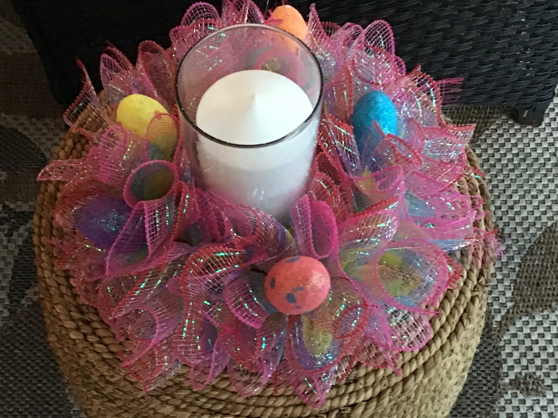 Easter Deco Mesh Candle Ring Etsy