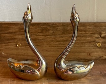 Pair of Brass Swan Paperweights