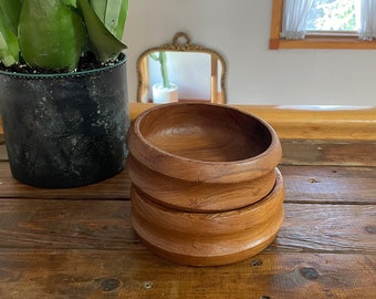 Set of Two Vintage Teak Salad Bowls By Compass Industries Made in Thailand