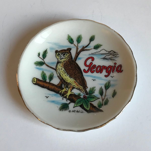 Vintage Owl Trinket Dish / Georgia Souvenir / Owl State Souvenir Plate / Owl Ring Dish / Rare MC Art Co Collectible