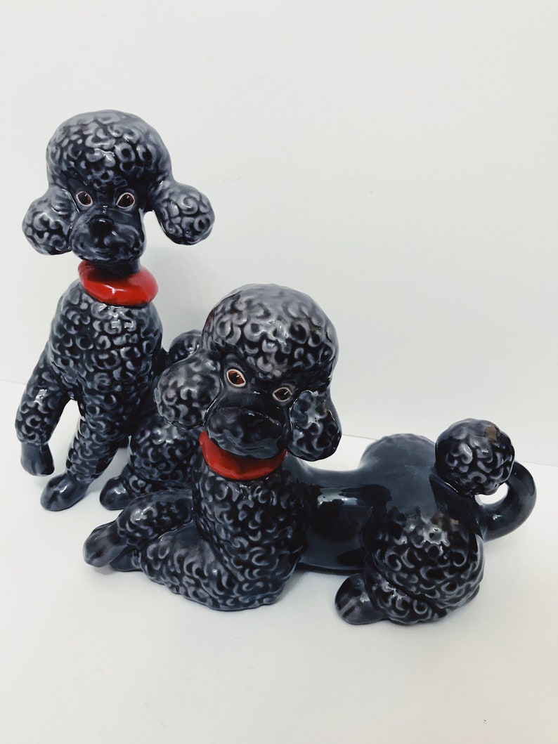 Ceramic Poodle Figurines / Black Poodles / Dog Statues / Vintage