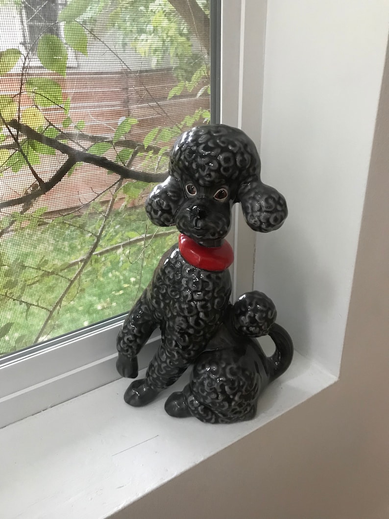Ceramic Poodle Figurines / Black Poodles / Dog Statues / Vintage