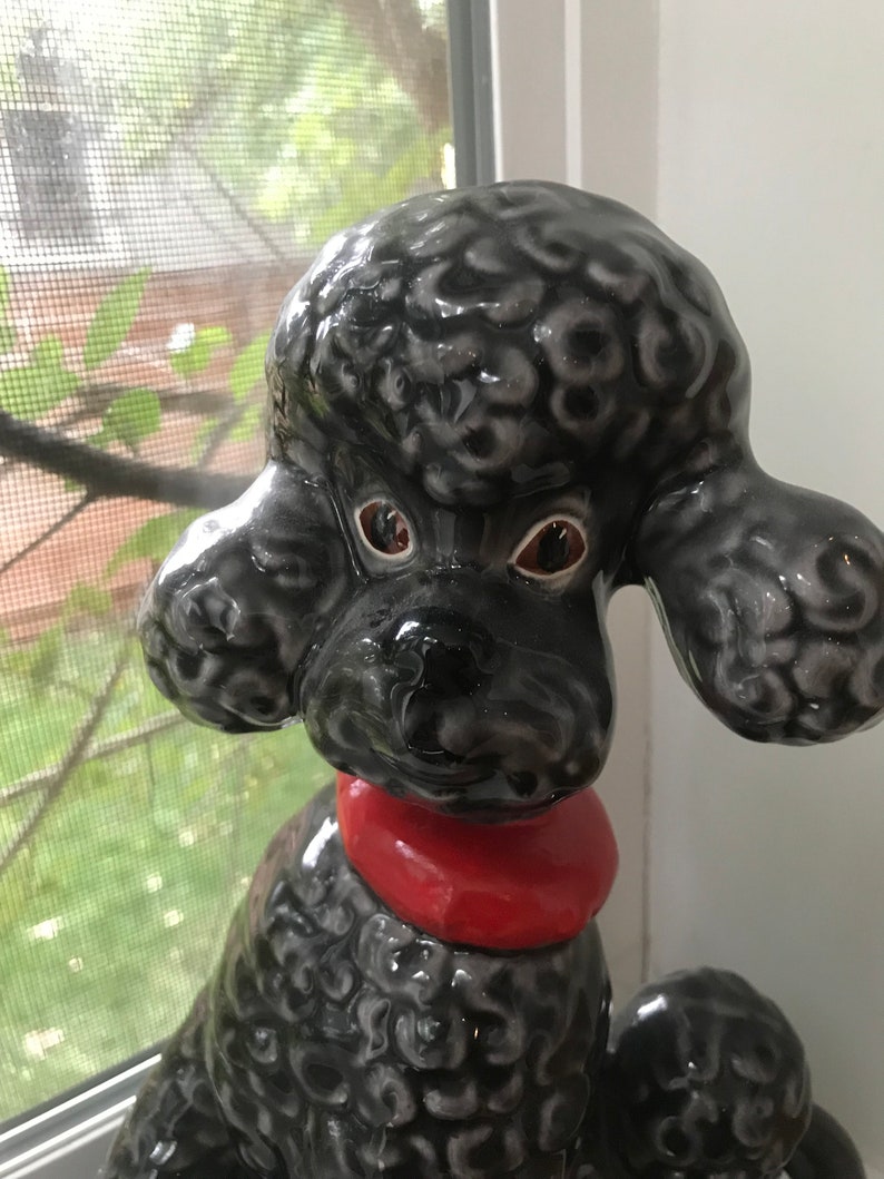 Ceramic Poodle Figurines Black Poodles Dog Statues Vintage Atlantic Mold Poodle Set of Two