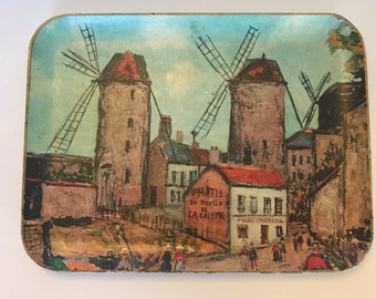 Vintage Rossini Japan Papier Mache Tray with Utrillo’s “Le Moulin a Monmartre” Moulin Rouge