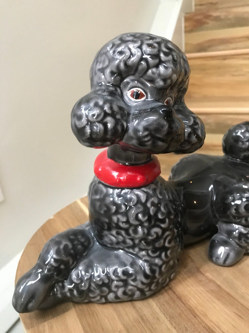 Ceramic Poodle Figurines Black Poodles Dog Statues Vintage Atlantic