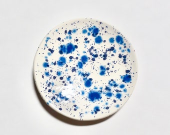 Pottery ring dish Handmade tealight holder: lavender or blue CLEARANCE Folk ceramic ring holder Trinket bowl with flowers