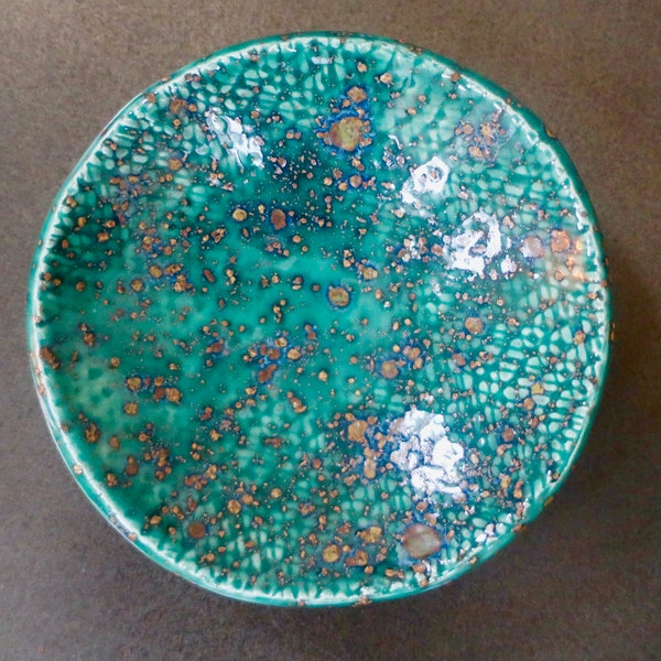 Turquoise Green with Flecks of Copper, Ceramic, Trinket Dish, Ring Dish, Soap Dish, Jewelry Dish, Birthday Gift, Home Office, Gift for Her