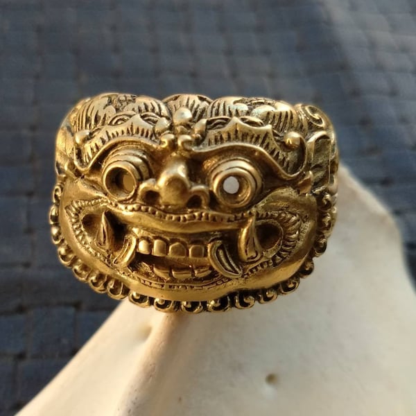 Barong Brass Ring- Size 51- 52- 53- 54- 55- 56- King of Spirits- Balinese Mythology- Rangda-Lion- Balinese God- Ethnic Spirit-New Collection