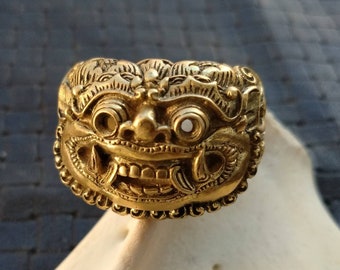 Barong Brass Ring- Size 52- 53- 54- 55- 56- King of Spirits- Balinese Mythology- Rangda-Lion- Balinese God- Ethnic Spirit- New Collection