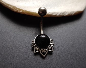 Goddess 316l Steel Navel Piercing with Onyx Stone- Boho Jewels- Belly Button Piercing- Slow Fashion- Navel Bar- Gypsy Jewels- New Collection