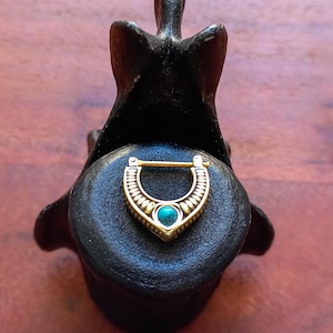 Industrial Brass Septum Clicker Ring Piercing with Beautiful Turquoise- 1.2mmx8mm- Alt Jewelry- Unisex- Gypsy- Slow Fashion- New Collection
