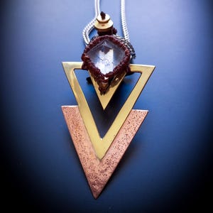 Arrowhead in Copper and Brass with Quartz Crystal Pyramid- Talisman- Unisex- Micromacrame- Alt Jewelry- New Collection