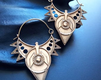 Industrial Design Brass Earrings- Boho Jewelry- Alt Jewelry- Slow Fashion- Goddess- Underground Jewelry- Cyberpunk Style- New Collection