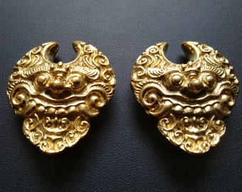 Barong Bagus Brass Saddles- 16mm- Ear Plug- Ear Expander- Body Modification- Body Jewelry- Balinese Mythology- King of Spirits-Ear Stretcher
