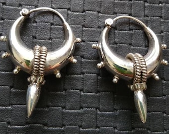 Ethnic Tribal Hoops Earrings in 925 Silver- Three Size- Silversmith- Boho Jewels- Unisex- Traditional Rajasthan Earings- Chic-Tribal Jewelry