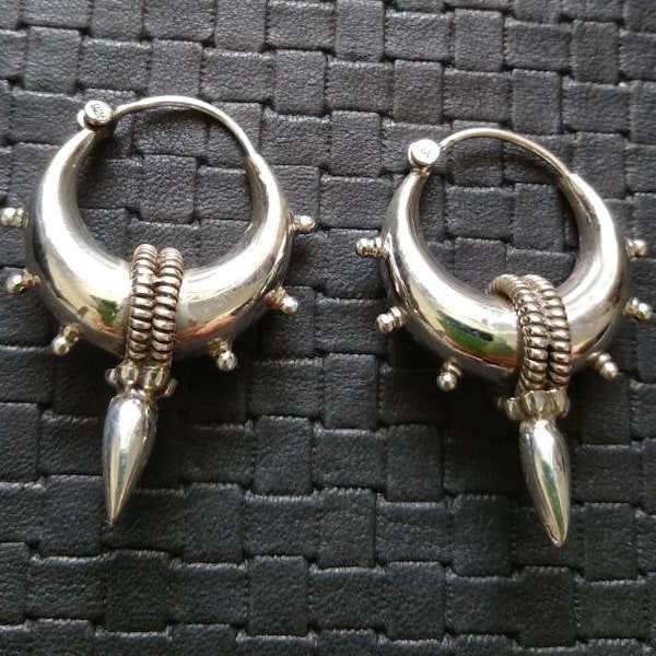 Ethnic Tribal Hoops Earrings in 925 Silver- Three Size- Silversmith- Boho Jewels- Unisex- Traditional Rajasthan Earings- Chic-Tribal Jewelry