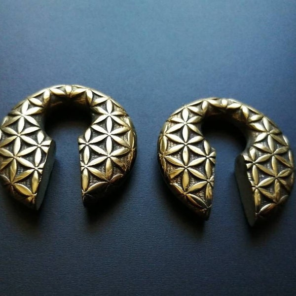 Flower of Life Brass Ear Weights- 12mm- 1/2"ga- Body Modification- Ear Expanders- Sacred Geometry- Stretch Ears- Unisex- Boho-New Collection