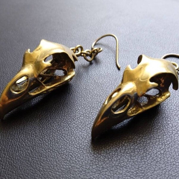 Raven Skull Brass Earrings- Voodoo Jewelry- Odin- Dark Jewelry- Animal Skull Earrings- Wiccan Jewelry- Apocalypse- Gothic- New Collection