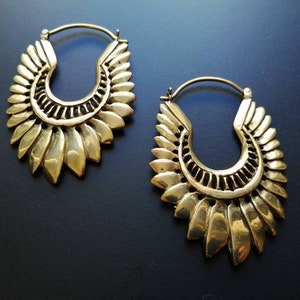 Feathers Brass Earrings- XL Size - Boho Jewelry- Angel's Wings Earrings- Goddess Jewelry- Slow Fashion- Fairytale- Cosplay- New Collection