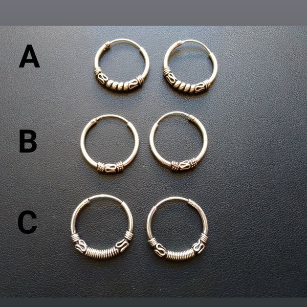 Tribal Hoop Earrings in 925 Silver, 20mm, Boho Jewelry, Ethnic Hoops, Unisex, Gift for men, Tribal Jewelry, Silver Hoop, Cartilage earrings