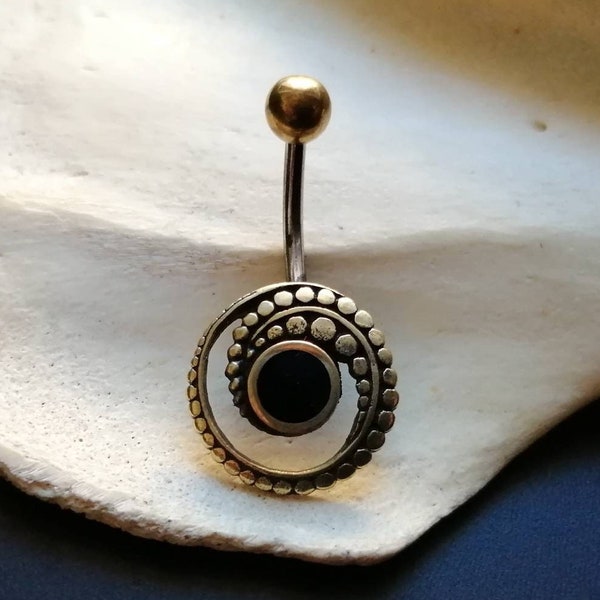 Spiral Eye Brass Belly Button Piercing- Boho Jewelry- Navel Jewelry- Goddess- Navel Bar- Body Jewelry- Gypsy Jewelry- Chic- New Collection