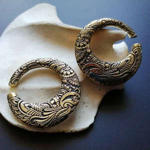 Tribal Ethnic Brass Ear Weights- 4mm- 6ga- Body Modification- Ear Expanders- Unisex- Boho Jewels- Stretch Ears- Brass Jewelry-New Collection