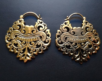 Barongs Lions Brass Earrings- XL Size- Kings of Spirits- Balinese Mythology- Boho Earrings- Rangda- Ethnic Spirit- Tribal- New Collection
