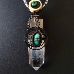 Cyberpunk Crystal Quartz Necklace- Tibetan Turquoise- Micromacrame- Unisex- Talisman- Healing Energy- Lithoterapy- Neotribal- New Collection