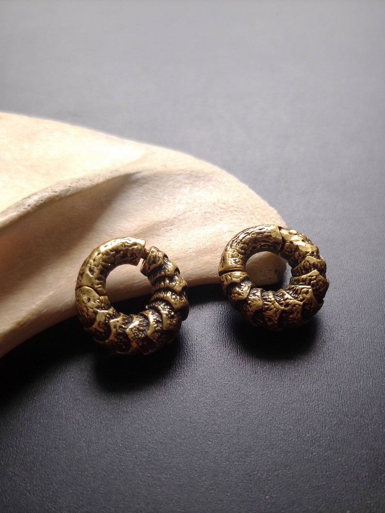 Croco Scale Brass Ear Weights- 4mm- 6ga- Ear Expanders- Unisex- Stretch ...