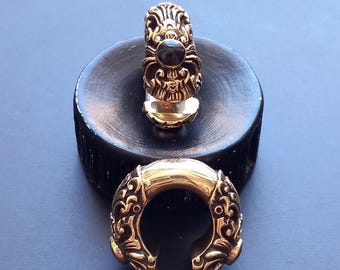 Ornamental Brass Ear Weights with Onyx- 6mm- 2ga- Body Modification- Unisex- Alt Jewelry- Stretch Ears- Tribal Jewelry- New Collection