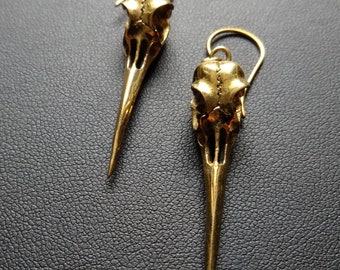 Peacock Skull Brass Earrings- Animal Skull- Voodoo Jewelry- Cosplay- Macabre Jewels- Witch Earrings- Steampunk Jewelry- Apocalypse- Handmade