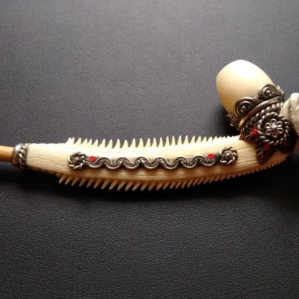Ritual Ceremony Smoking Pipe- Arapaima Fish Bone- Handcrafted Ethnic- Mapacho Tobacco- Organic Jewelry-Amazonian Peru- Freaky-New Collection