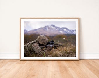 British Army Soldier Fires a Sharpshooter Rifle Photo Print: Military Photography Wall Art