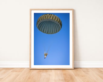British Army Paratrooper in the Air Photo Print: Military Photography Wall Art Decor