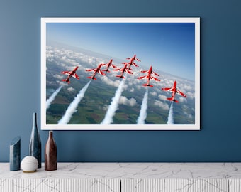 RAF Red Arrows in Formation | Photo Print | Military | Aircraft | Royal Air Force | Wall Art | Decor | Print | Jets | Aviation | Photography