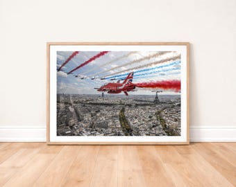 Red Arrows In Formation Over Paris Photo Print: Military Aviation Wall Art