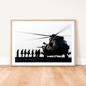 Royal Marine Commandos Boarding a Sea King Helicopter Photo Print: Military Wall Art