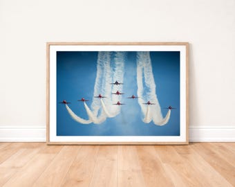 RAF Red Arrows in Flying Formation Photo Print: Military Aviation Wall Art