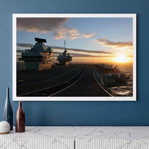 HMS Queen Elizabeth Aircraft Carrier Sunset Photo Print: Royal Navy Wall Art
