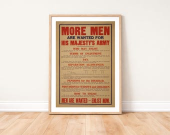 WW1 Recruitment Poster More Men Are Wanted: Restored Reproduction Print